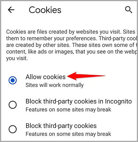 Mobile의 Chrome에서 쿠키 활성화 방법_6