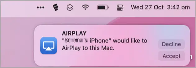 macOS Monterey에서 들어오는 AirPlay 연결 요청