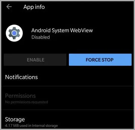 Android 시스템 WebView 다시 활성화